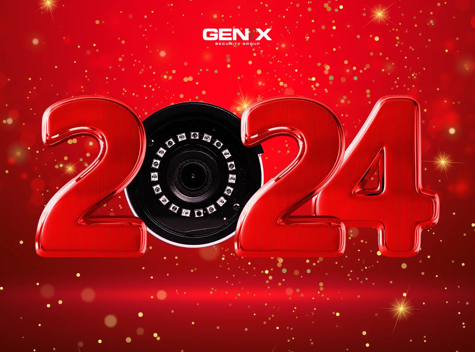 Bonne année 2024 avec une caméra de vidéosurveillance intégrée dans le chiffre 0 - Genix Security Group SA.
